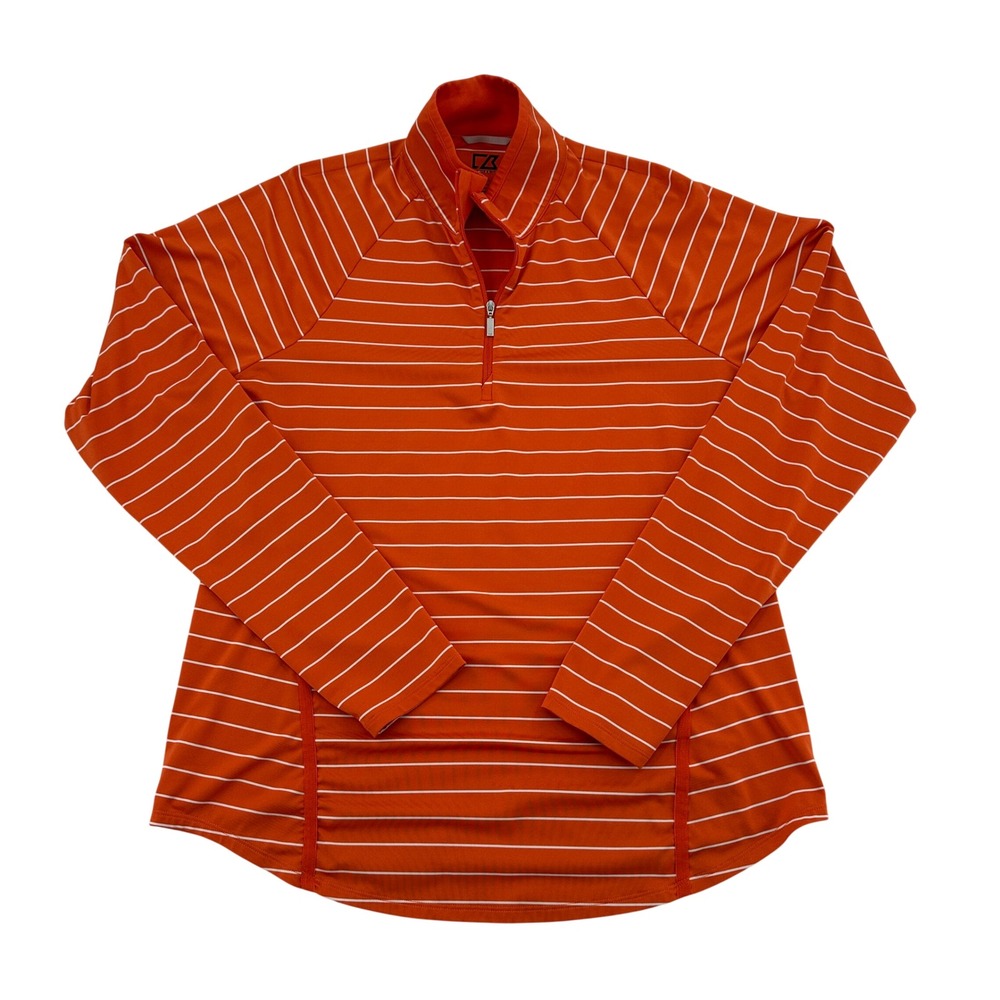 Cutter & Buck Orange Striped Quarter-Zip Pullover